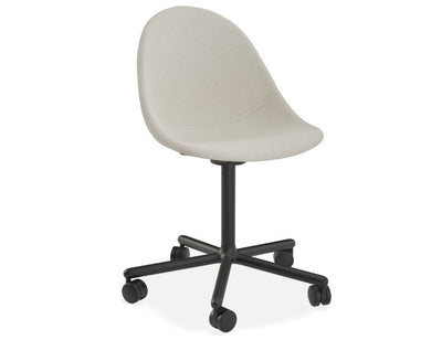 Pebble Fabric Light Grey Upholstered Chair - Swivel Base w Castors - Black