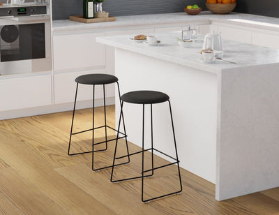 Hugo Bar Stool - Black - Fabric Seat - 67cm Kitchen Height - Light Grey Fabric Seat