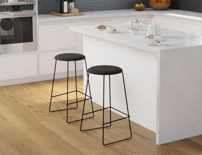 Hugo Bar Stool - Black - Fabric Seat - 67cm Kitchen Height - Anthracite Fabric Seat