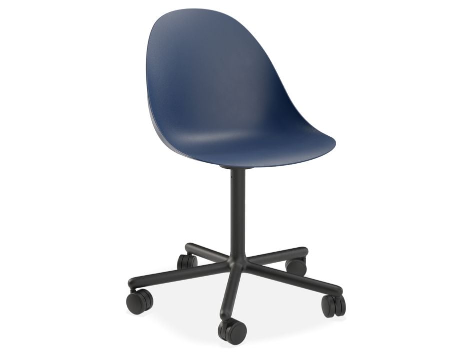 Pebble Chair Navy Blue with Shell Seat - Pyramid Fixed Base - Black