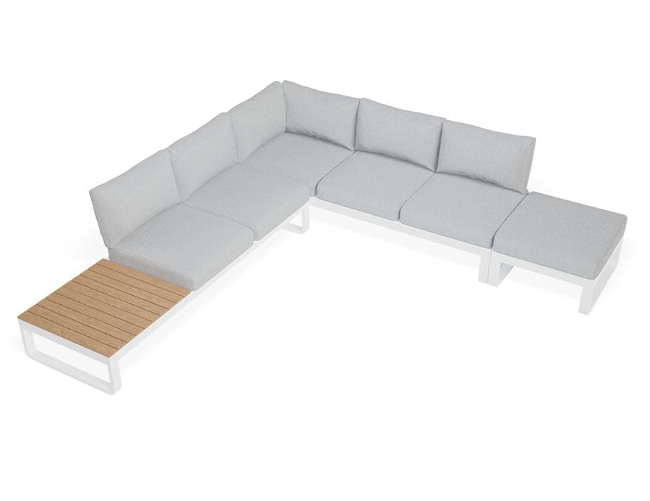 Fino Config F - Outdoor Modular Sofa in Matt White aluminium with Light Grey Cushions