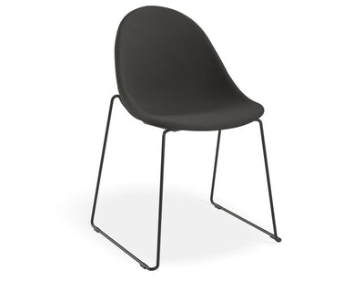 Pebble Anthracite Fabric Upholstered Chair - Sled Base - Black