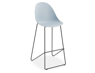 Pebble Blue Stool Shell Seat - Bar Stool 75cm Seat - White Base