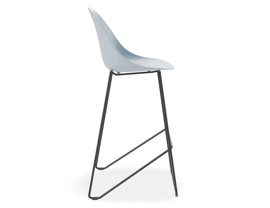 Pebble Blue Stool Shell Seat - Bar Stool 75cm Seat - Black Base