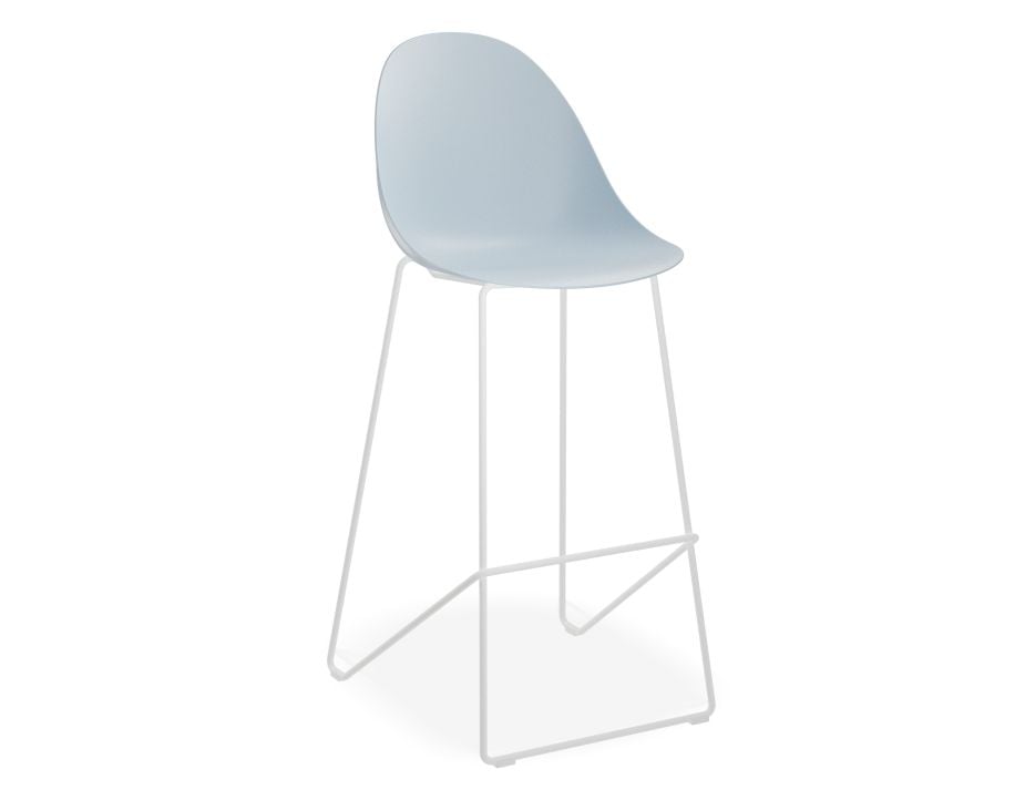 Pebble Blue Stool Shell Seat - Counter Stool 65cm Seat - White Base