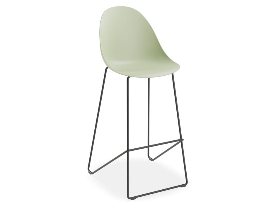 Pebble Mint Green Stool Shell Seat - Counter Stool 65cm Seat - White Base