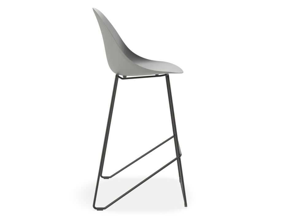 Pebble Grey Stool Shell Seat - Bar Stool 76cm Seat Height - White Frame