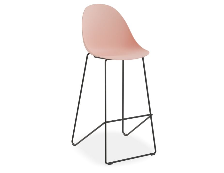 Pebble Soft Pink Stool Shell Seat - Bar Stool 76cm Seat Height - Black Frame