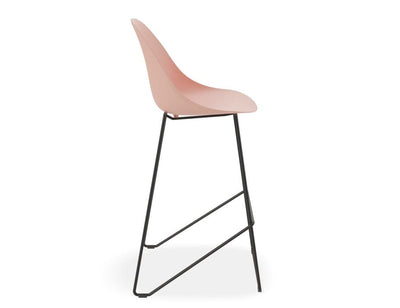 Pebble Soft Pink Stool Shell Seat - Bar Stool 76cm Seat Height - Black Frame