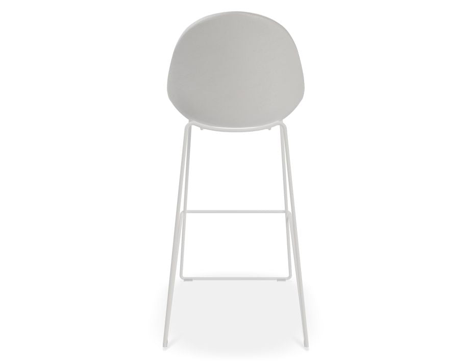 Pebble Stool White Upholstered Seat - Bar Stool 75cm Seat - White Base