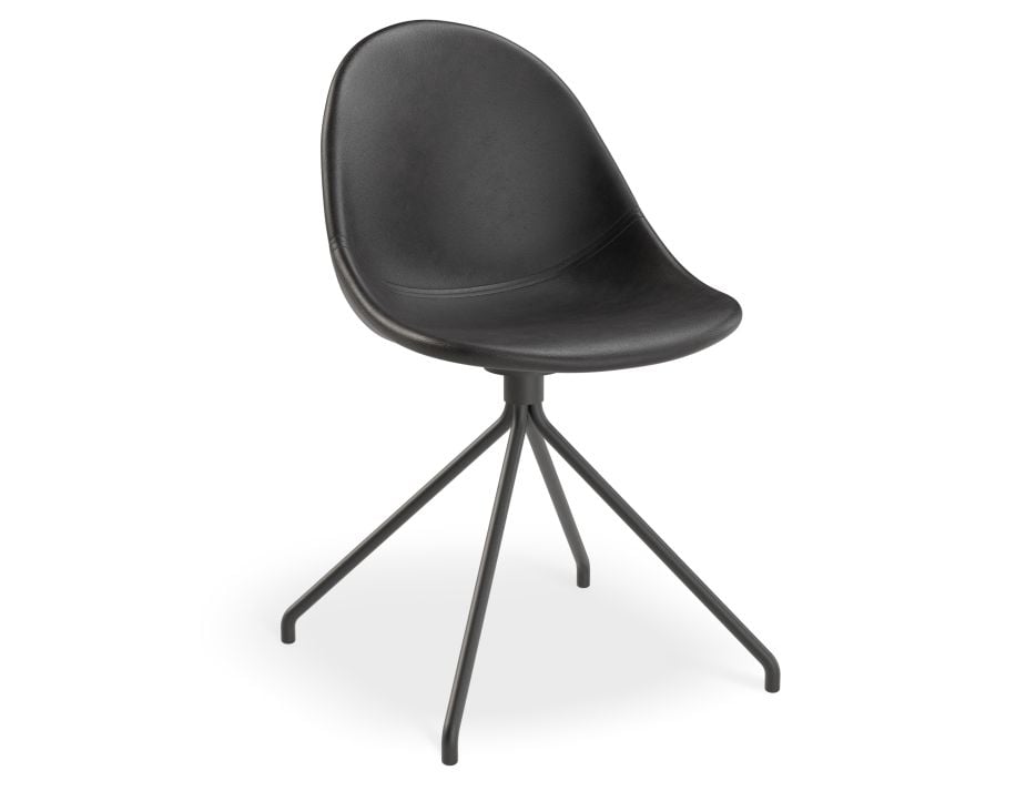 Pebble Chair Black Upholstered Vintage Seat - Pyramid Fixed Base with Castors - Black