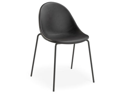 Pebble Chair Black Upholstered Vintage Seat - Sled Base - Black