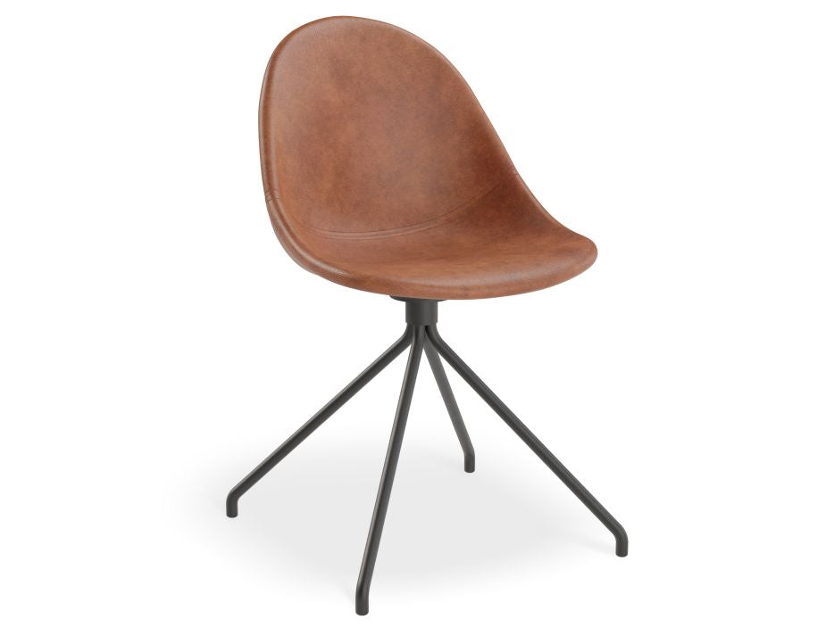 Pebble Chair Tan Upholstered Vintage Seat - Sled Base - Black