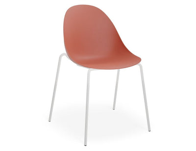 Pebble Chair Coral with Shell Seat - Sled Stackable Base - White