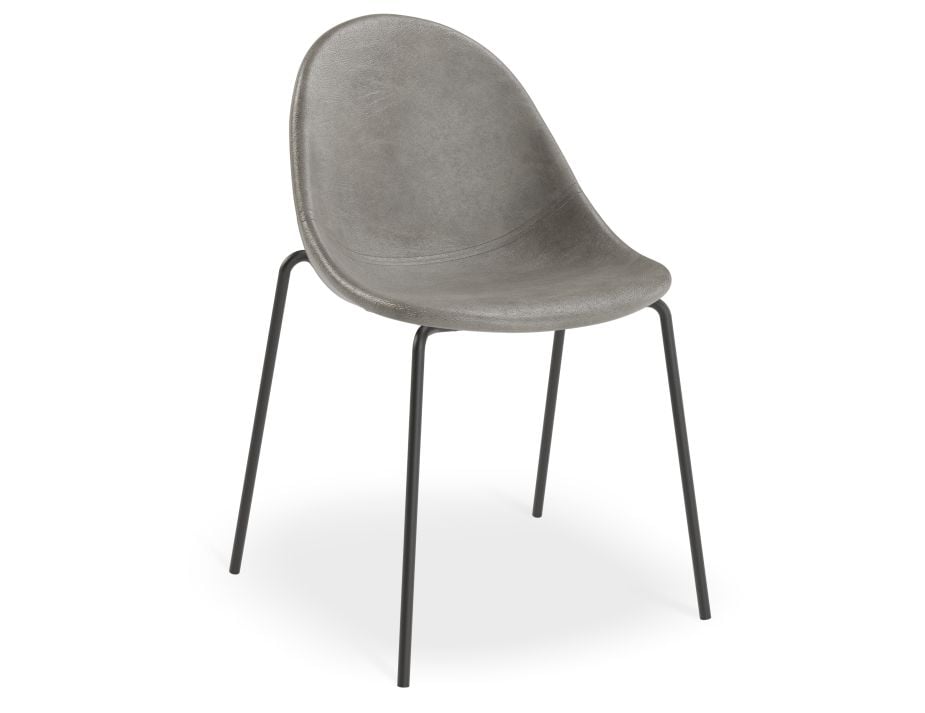 Pebble Chair Grey Upholstered Vintage Seat - Swivel Base - Black