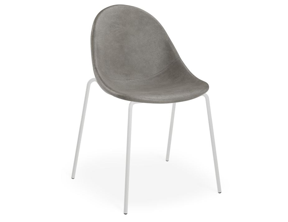 Pebble Chair Grey Upholstered Vintage Seat - Pyramid Fixed Base with Castors - Black