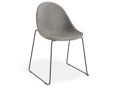 Pebble Chair Grey Upholstered Vintage Seat - Pyramid Fixed Base - Black