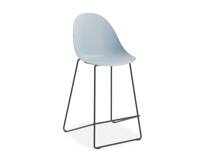 Pebble Blue Stool Shell Seat - Bar Stool 75cm Seat - White Base