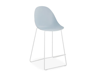 Pebble Blue Stool Shell Seat - Counter Stool 65cm Seat - White Base