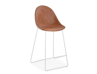 Pebble Stool Brown Upholstered Vintage Seat - Bar Stool 75cm Seat - White Base