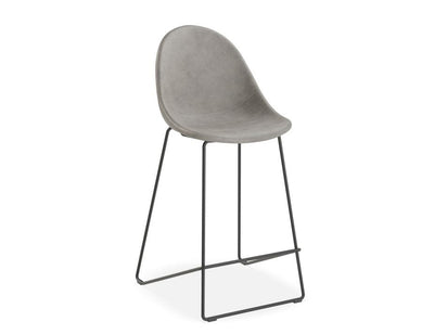 Pebble Stool Grey Upholstered Vintage Seat - Bar Stool 75cm Seat - Black Base