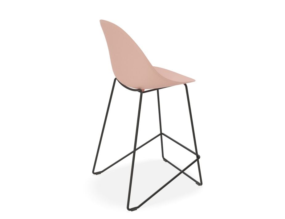 Pebble Soft Pink Stool Shell Seat - Bar Stool 76cm Seat Height - Black Frame