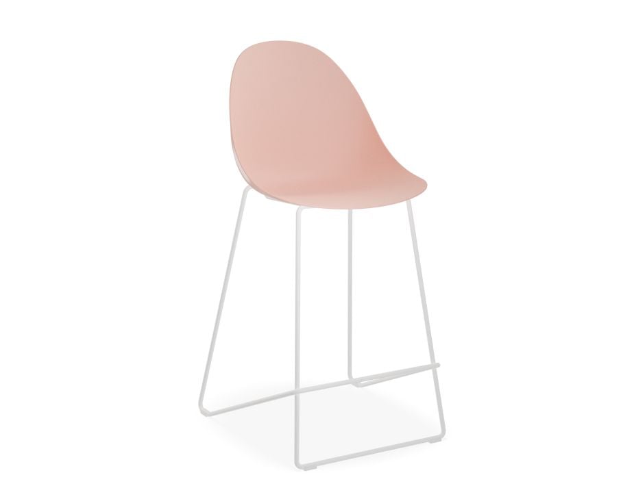 Pebble Soft Pink Stool Shell Seat - Bar Stool 75cm Seat Height - White Frame