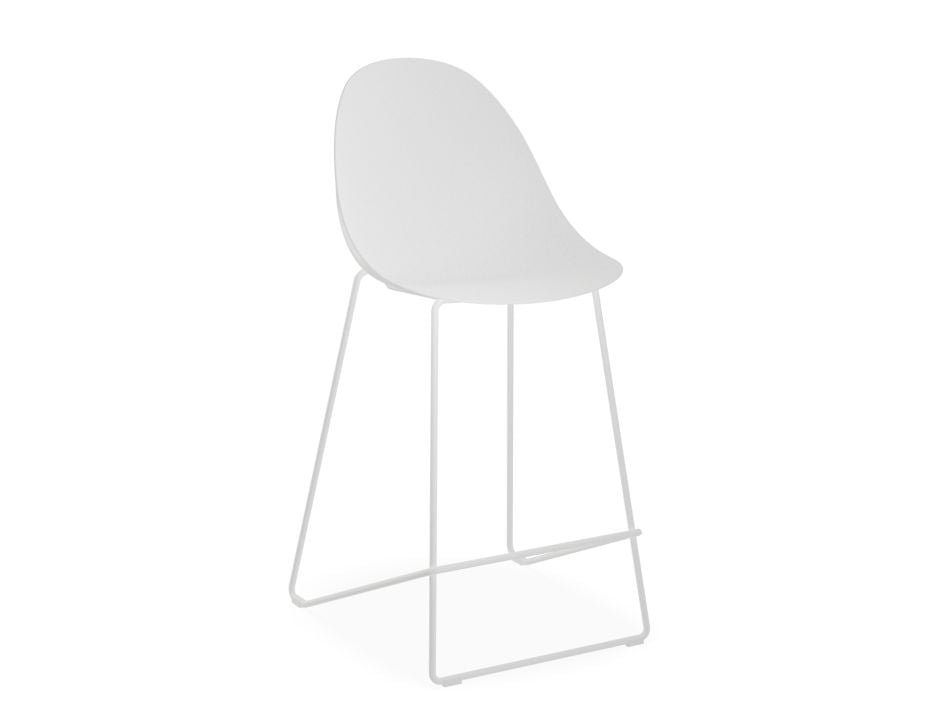 Pebble White Stool Shell Seat - Counter Stool 65cm Seat Height - White Frame