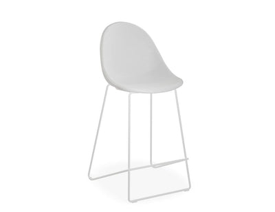 Pebble Stool White Upholstered Seat - Bar Stool 75cm Seat - White Base