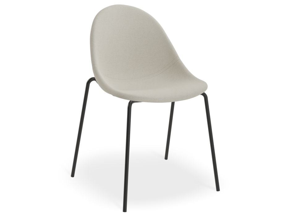 Pebble Fabric Light Grey Upholstered Chair - Pyramid Fixed Base with Castors - Black