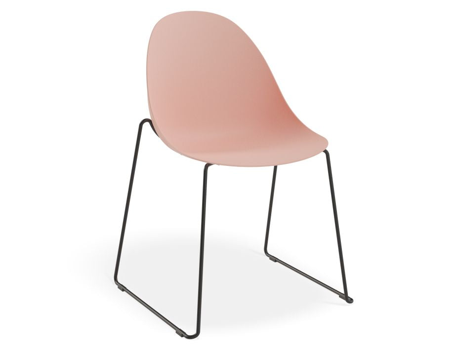 Pebble Chair Soft Pink with Shell Seat - 4 Post Stackable - Black