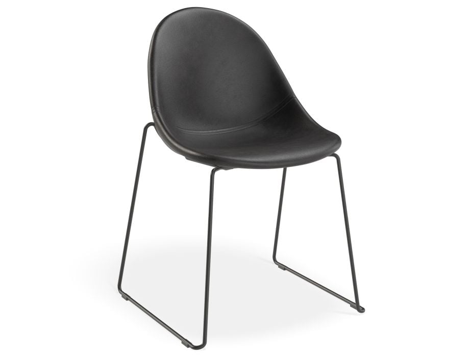 Pebble Chair Black Upholstered Vintage Seat - Pyramid Fixed Base with Castors - Black