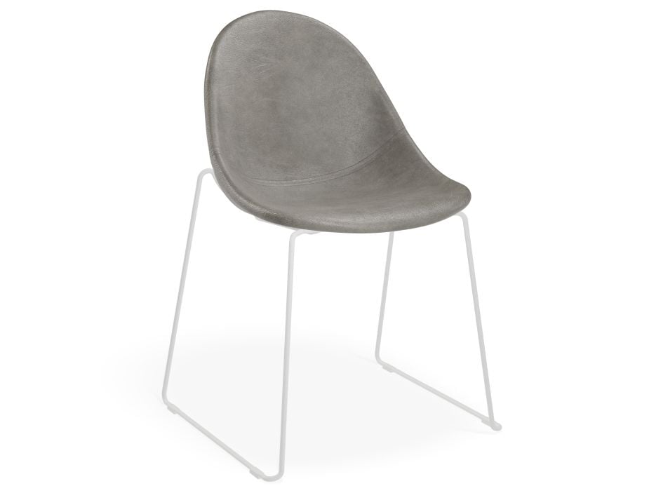 Pebble Chair Grey Upholstered Vintage Seat - 4 Post Base - White