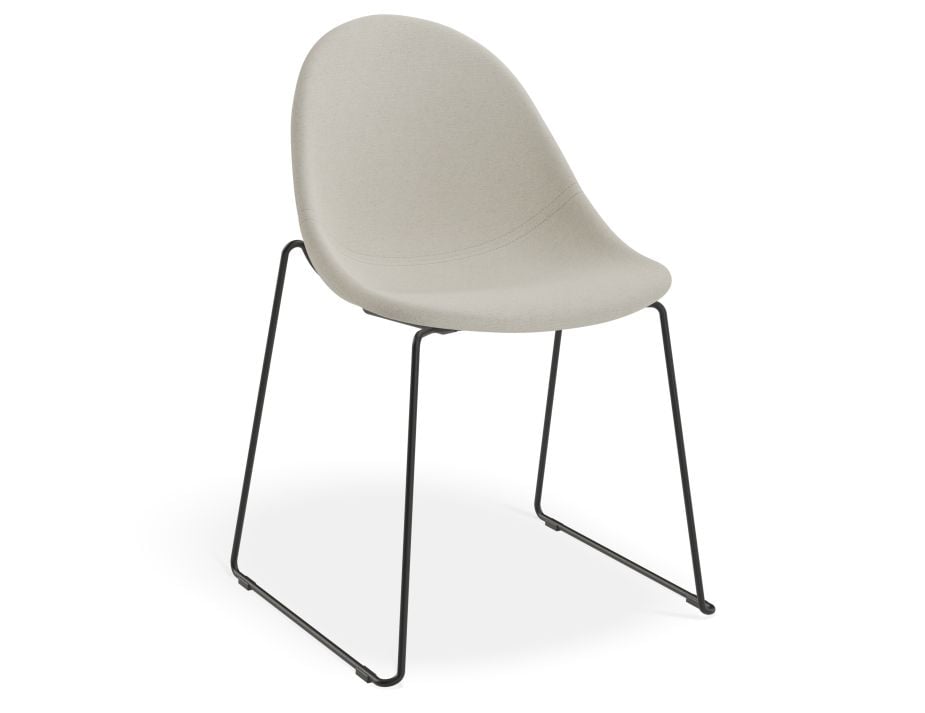 Pebble Fabric Light Grey Upholstered Chair - Pyramid Fixed Base with Castors - Black