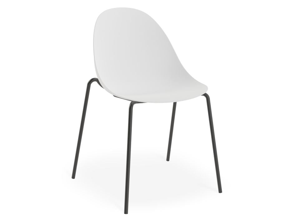 Pebble Chair White with Shell Seat - Swivel Base w Castors - Black