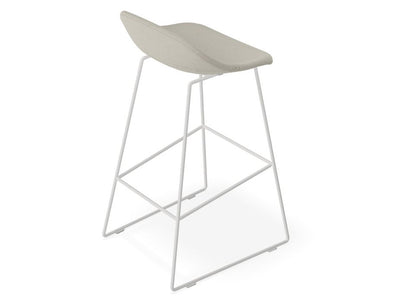 Pop Stool - White Frame and Light Grey Fabric Seat - 65cm Kitchen Bench Seat Height