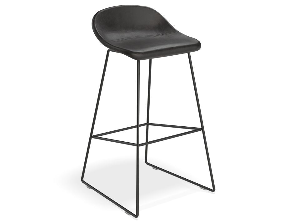 Pop Stool - Black Frame and Upholstered Vintage Black Seat - 75cm Commercial Bar Height