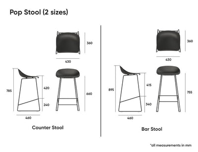 Pop Stool - Black Frame and Fabric Anthricite Seat - 75cm Commercial Bar Height