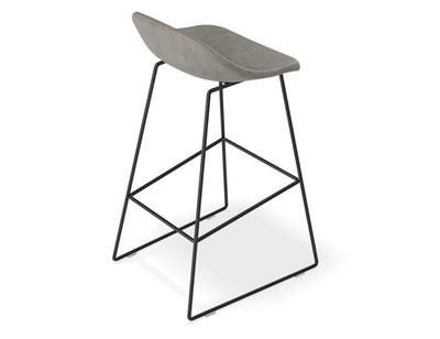 Pop Stool - Black Frame and Upholstered Vintage Grey Seat - 75cm Commercial Bar Height