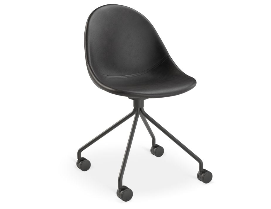 Pebble Chair Black Upholstered Vintage Seat - Swivel Base with Castors - Black