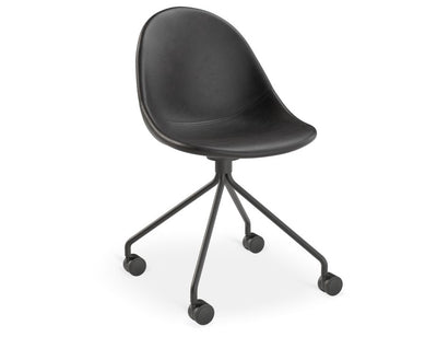 Pebble Chair Black Upholstered Vintage Seat - Sled Base - Black