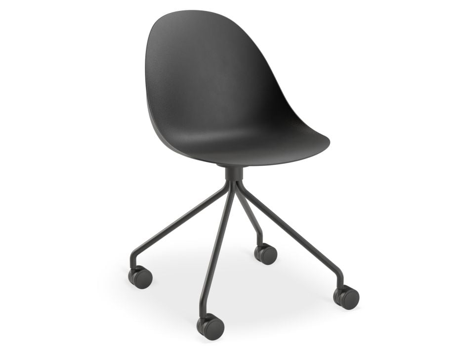 Pebble Chair Black with Shell Seat - Swivel Base with Castors