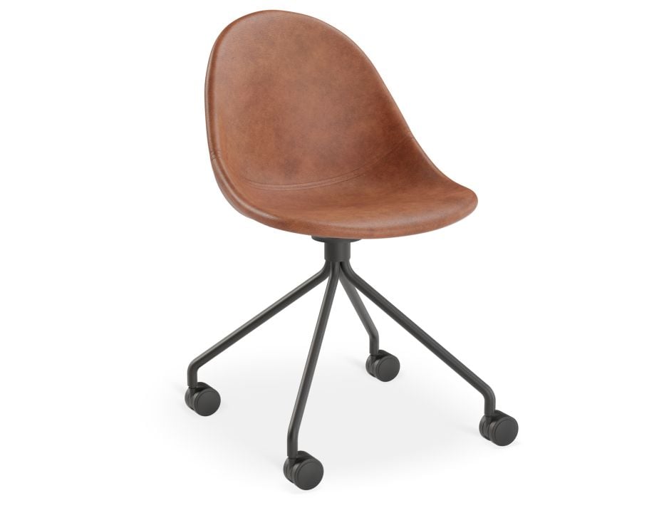 Pebble Chair Tan Upholstered Vintage Seat - Pyramid Fixed Base - Black