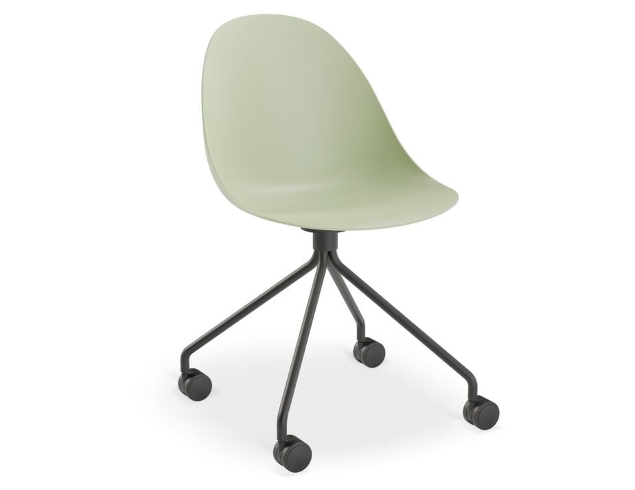 Pebble Chair Mint Green with Shell Seat - Pyramid Fixed Base with Castors - Black