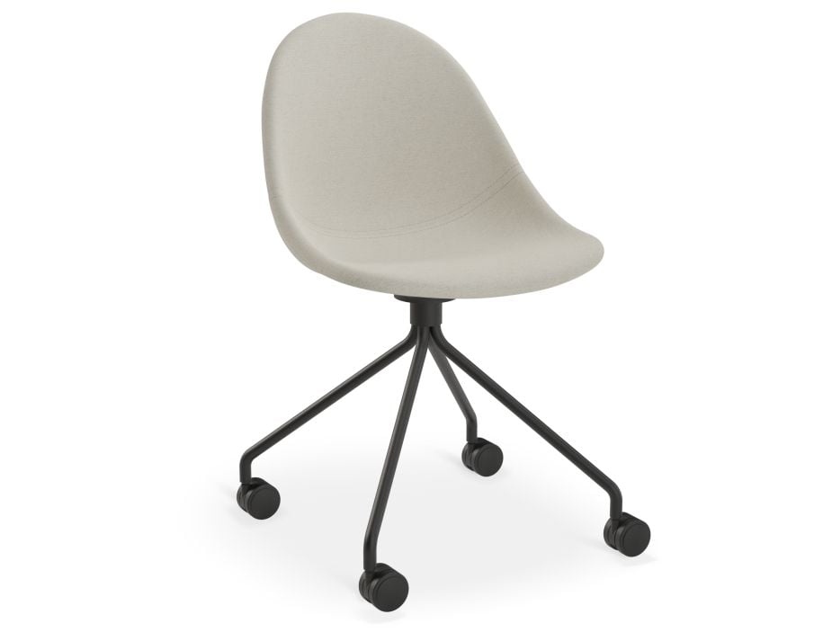 Pebble Fabric Light Grey Upholstered Chair - Pyramid Fixed Base with Castors - Black