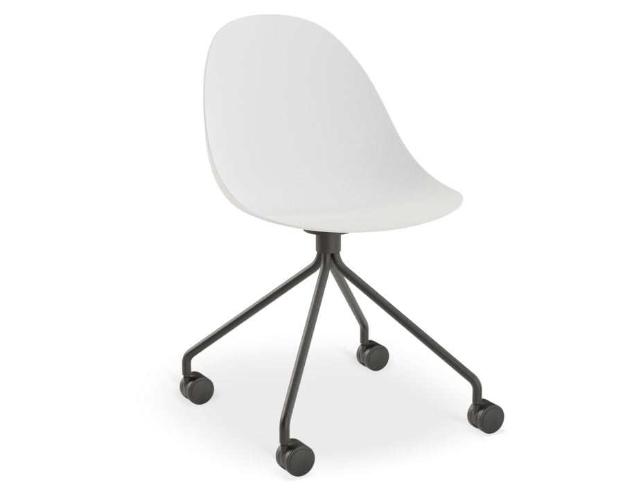 Pebble Chair White with Shell Seat - Pyramid Fixed Base - Black