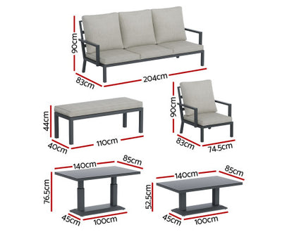 Gardeon 5-Piece Outdoor Furniture Setting Table Chair Set Aluminium Sofa 7-Seater