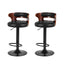 Set of 2 Bar Stools Kitchen Wooden Gas Lift Leather Stool Metal Black Barstools