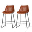 Set of 2 Bar Stools Kitchen Metal Bar Stool Dining Chairs PU Leather Brown