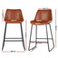 Set of 2 Bar Stools Kitchen Metal Bar Stool Dining Chairs PU Leather Brown